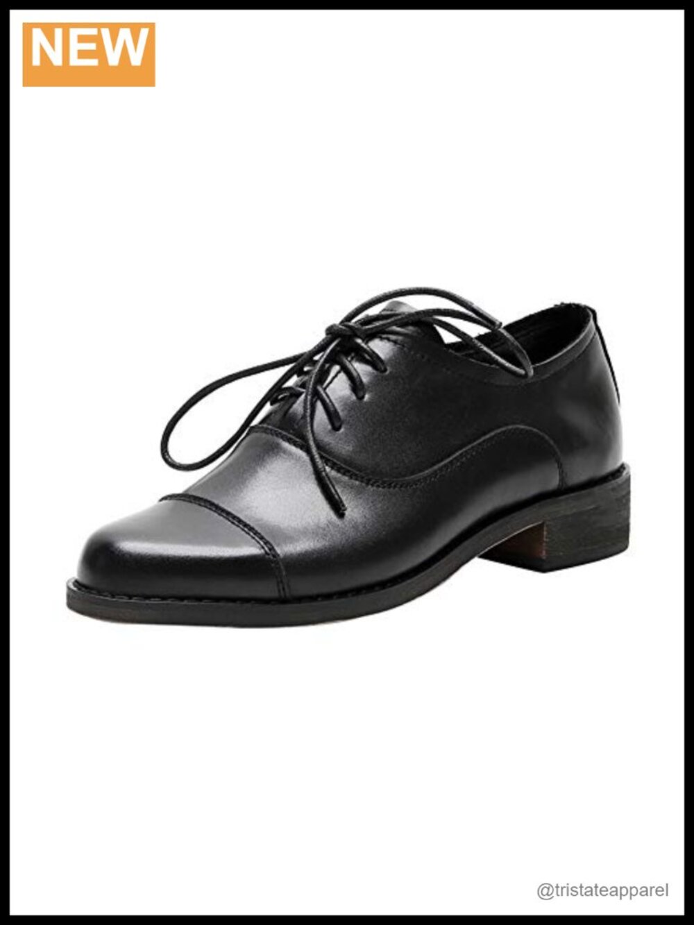 Leather Oxford Lace-Up Block Heel Cap Toe Business Casual Shoe